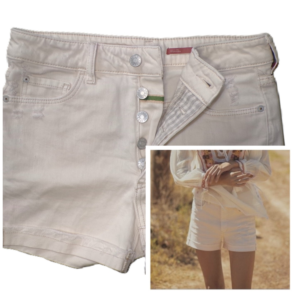 Pilcro Denim Short 27 x 3" inseam Anthropologie Ivory Distressed Slim cuffed New